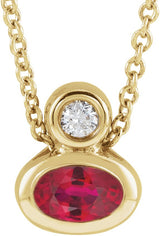 14K Gold Oval Lab-Grown Ruby Bezel-Set Necklace or Slide Pendant - Yellow Gold
