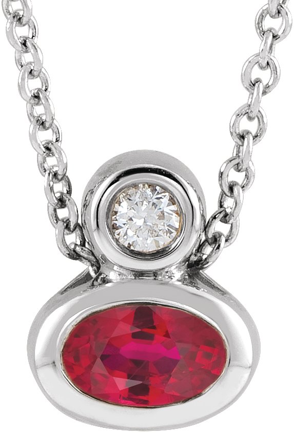 14K Gold Oval Lab-Grown Ruby Bezel-Set Necklace or Slide Pendant - White Gold