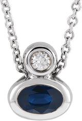 14K Gold Oval Lab-Grown Blue Sapphire Bezel-Set Necklace or Slide Pendant - White Gold