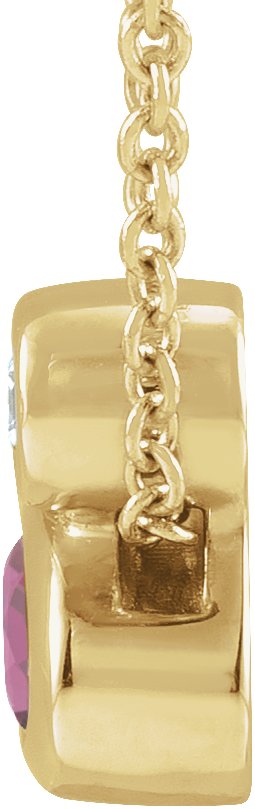 14K Gold Oval Natural Pink Tourmaline Bezel-Set Necklace or Slide Pendant - Yellow Gold - view 2