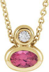 14K Gold Oval Natural Pink Tourmaline Bezel-Set Necklace or Slide Pendant - Yellow Gold