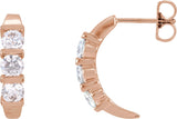 14K Gold Round Natural Diamond Three-Stone J-Hoop Earrings - Rose Gold