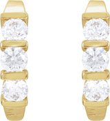 14K Gold Round Lab-Grown Diamond Three-Stone J-Hoop Earrings - Yellow Gold - view 2