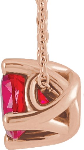 14K Gold Round Natural Ruby Solitaire Necklace or Slide Pendant - Rose Gold - view 2