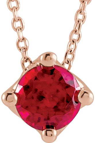 14K Gold Round Lab-Grown Ruby Solitaire Necklace or Slide Pendant - Rose Gold