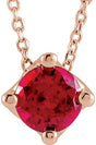 14K Gold Round Natural Ruby Solitaire Necklace or Slide Pendant - Rose Gold