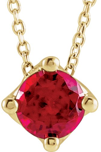14K Gold Round Lab-Grown Ruby Solitaire Necklace or Slide Pendant - Yellow Gold