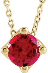 14K Gold Round Natural Ruby Solitaire Necklace or Slide Pendant - Yellow Gold