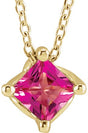 14K Gold Square Natural Pink Tourmaline Solitaire Necklace or Slide Pendant - Yellow Gold