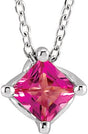 Platinum Square Natural Pink Tourmaline Solitaire Necklace or Slide Pendant