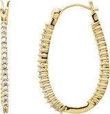 14K Gold Round Natural Diamond Inside-Outside U-Hoop Earrings - Yellow Gold