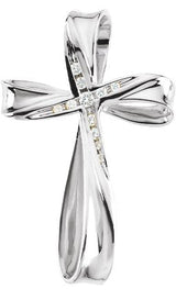 14K Gold Round Natural Diamond Accented Cross Pendant – 1/10 CTW - White Gold