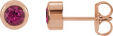 14K Gold Natural Pink Tourmaline Round Bezel-Set Birthstone Stud Earrings - Rose Gold