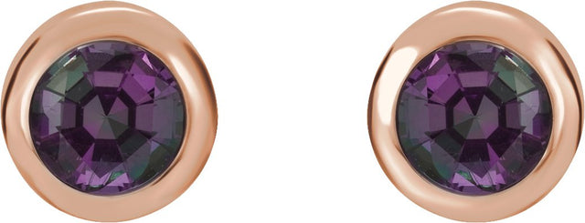 14K Gold Lab-Grown Alexandrite Round Bezel-Set Birthstone Stud Earrings - Rose Gold - view 2