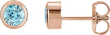 14K Gold Natural Aquamarine Round Bezel-Set Birthstone Stud Earrings - Rose Gold