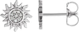 14K Gold Round Natural Diamond Sun Earrings – 1mm Stones - White Gold