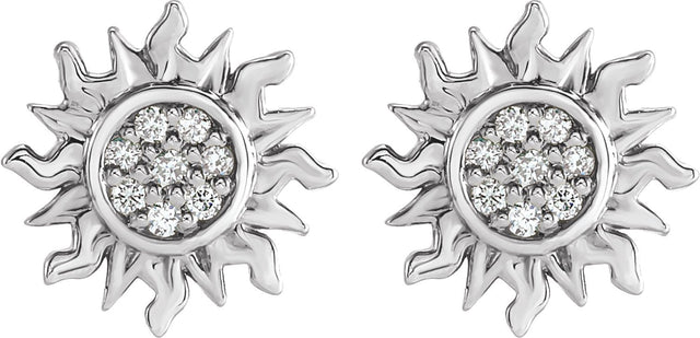 14K Gold Round Natural Diamond Sun Earrings – 1mm Stones - White Gold - view 2