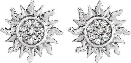 Platinum Round Natural Diamond Sun Earrings – 1mm Stones - view 2
