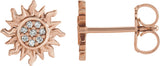 14K Gold Round Natural Diamond Sun Earrings – 1mm Stones - Rose Gold