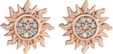 14K Gold Round Natural Diamond Sun Earrings – 1mm Stones - Rose Gold - view 2