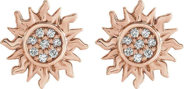 14K Gold Round Natural Diamond Sun Earrings – 1mm Stones - Rose Gold - view 2
