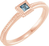 14K Gold Square Natural Aquamarine Family Stackable Ring - Rose Gold