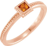 14K Gold Square Natural Citrine Family Stackable Ring - Rose Gold