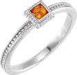 14K Gold Square Natural Citrine Family Stackable Ring - White Gold