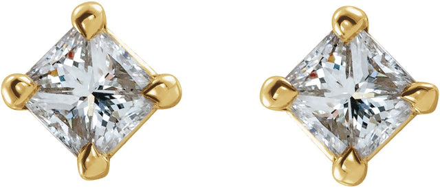 14K Gold Natural Diamond Square 4-Prong Stud Earrings – 3x3mm - Yellow Gold - view 2