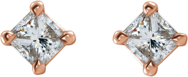 14K Gold Natural Diamond Square 4-Prong Stud Earrings – 3x3mm - Rose Gold - view 2
