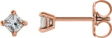 14K Gold Natural Diamond Square 4-Prong Stud Earrings – 3x3mm - Rose Gold