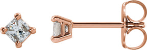 14K Gold Natural Diamond Square 4-Prong Stud Earrings – 3x3mm - Rose Gold
