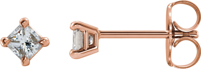 14K Gold Natural Diamond Square 4-Prong Stud Earrings – 3x3mm - Rose Gold