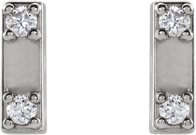 14K Gold Round Natural Diamond Two-Stone Bar Earrings - White Gold - view 2