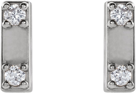 Platinum Round Natural Diamond Two-Stone Bar Earrings - view 2