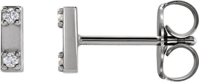 Platinum Round Natural Diamond Two-Stone Bar Earrings