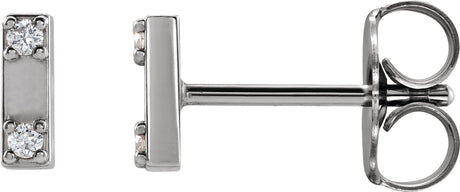 Platinum Round Natural Diamond Two-Stone Bar Earrings