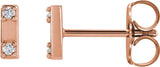 14K Gold Round Natural Diamond Two-Stone Bar Earrings - Rose Gold