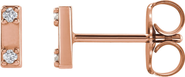 14K Gold Round Natural Diamond Two-Stone Bar Earrings - Rose Gold