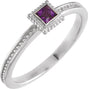 14K Gold Square Natural Amethyst Family Stackable Ring - White Gold