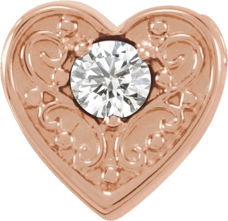 14K Gold Round Natural White Sapphire Family Heart Slide Pendant - Rose Gold