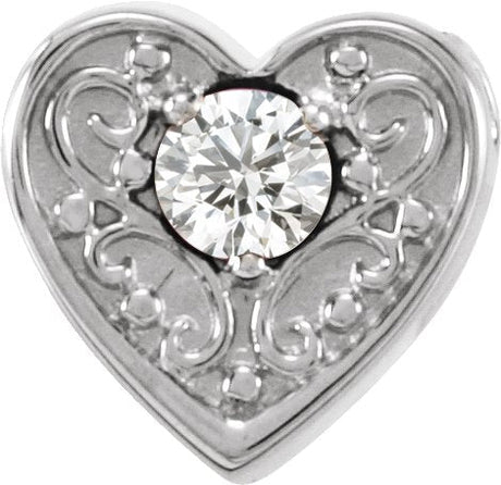 14K Gold Round Natural White Sapphire Family Heart Slide Pendant - White Gold