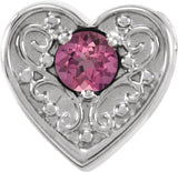 14K Gold Round Natural Pink Tourmaline Family Heart Slide Pendant - White Gold