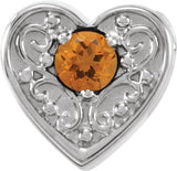 14K Gold Round Natural Citrine Family Heart Slide Pendant - White Gold