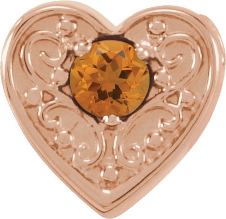 14K Gold Round Natural Citrine Family Heart Slide Pendant - Rose Gold