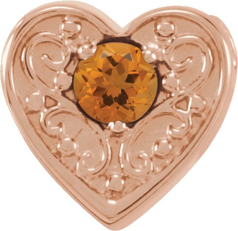 14K Gold Round Natural Citrine Family Heart Slide Pendant - Rose Gold