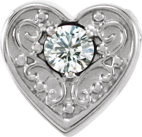 14K Gold Round Natural Diamond Family Heart Slide Pendant - White Gold