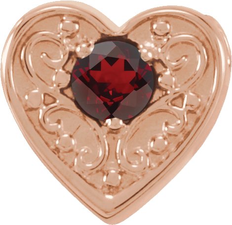 14K Gold Round Natural Mozambique Garnet Family Heart Slide Pendant - Rose Gold