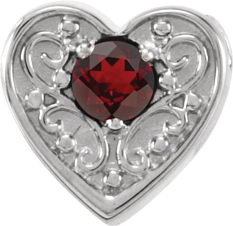 14K Gold Round Natural Mozambique Garnet Family Heart Slide Pendant - White Gold