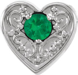 14K Gold Round Natural Emerald Family Heart Slide Pendant - White Gold